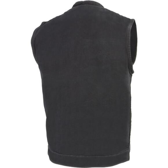 Leather Men's Concealed Snap Denim Club Style Vest w/Hidden Zipper - Picture 2 of 5